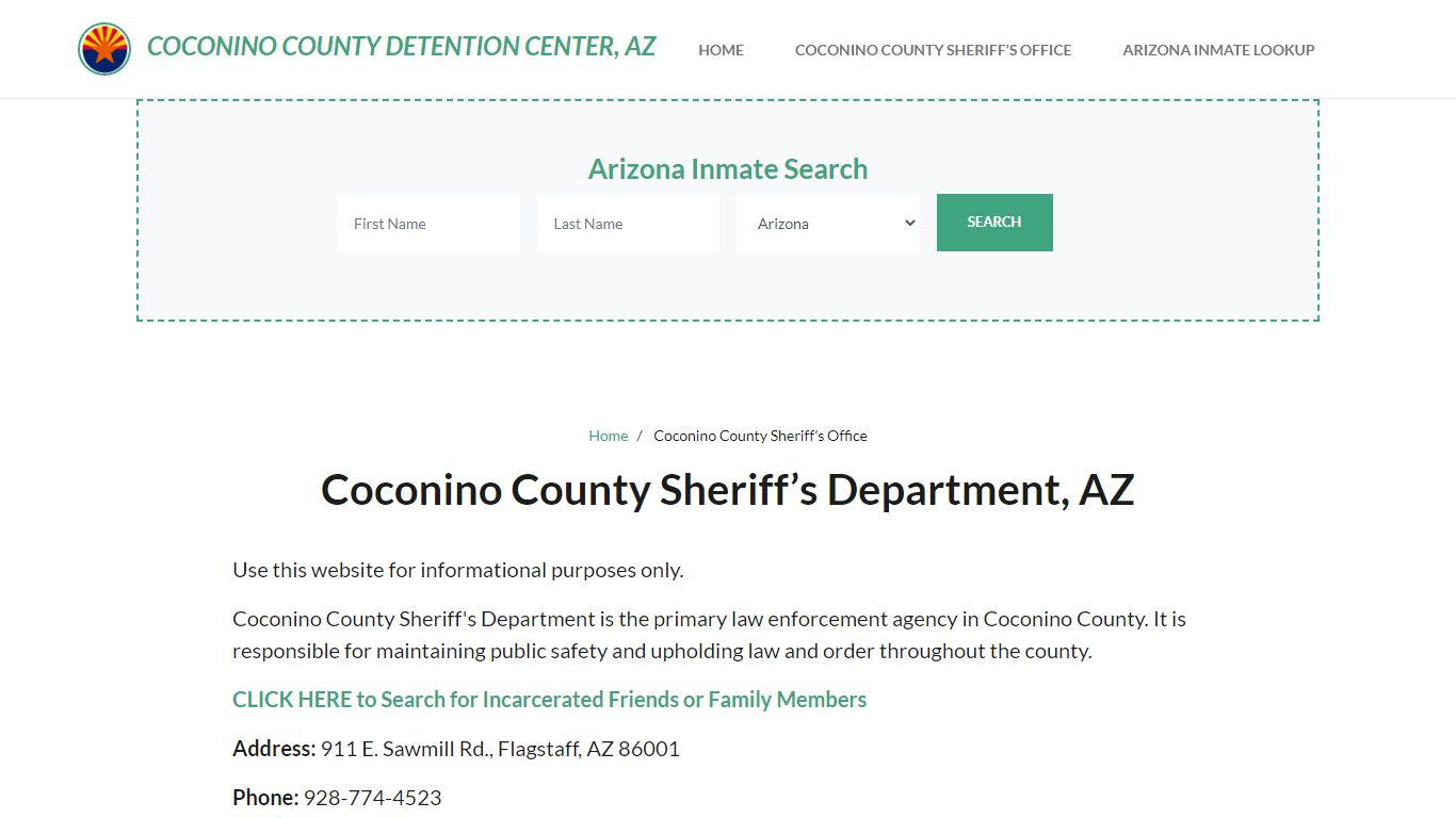 Coconino County Sheriff Department, AZ Arrests, Warrant Lookup